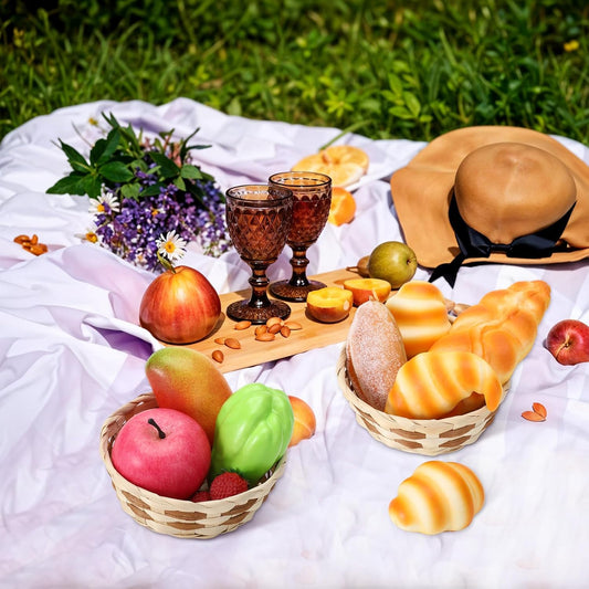 Pack of 12 Bamboo Baskets – Round Bread Baskets & Fruit Bowls