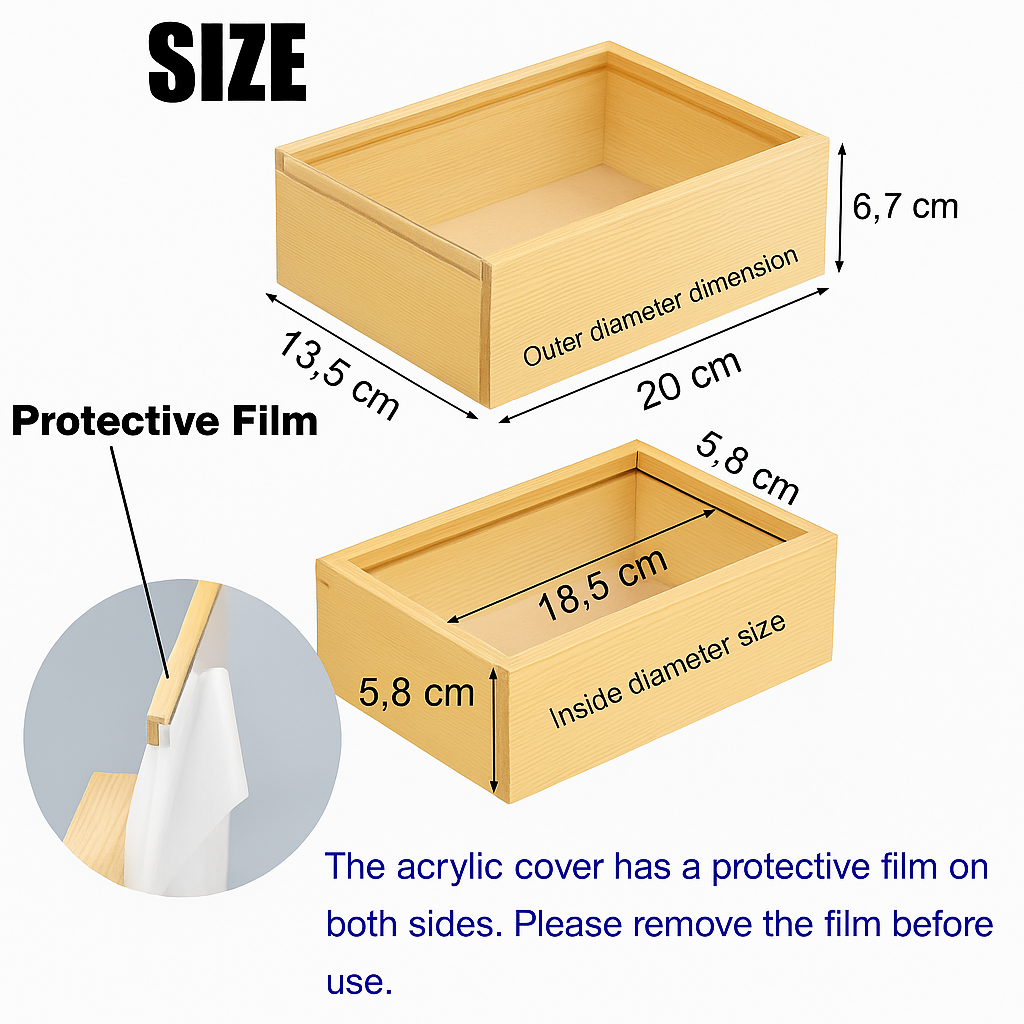Wooden box with acrylic sliding lid – rectangular natural wood