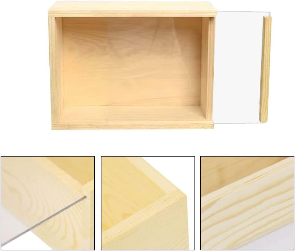 Wooden box with acrylic sliding lid – rectangular natural wood