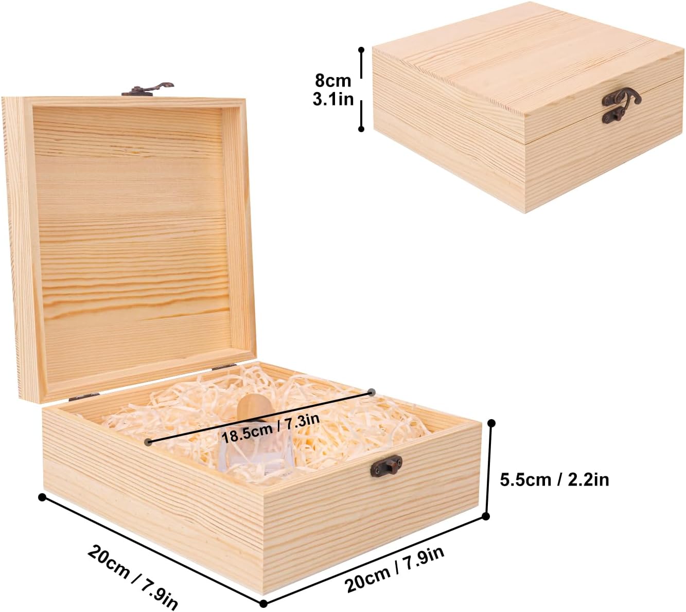 Wooden box made of pinewood – with hinged lid & closure