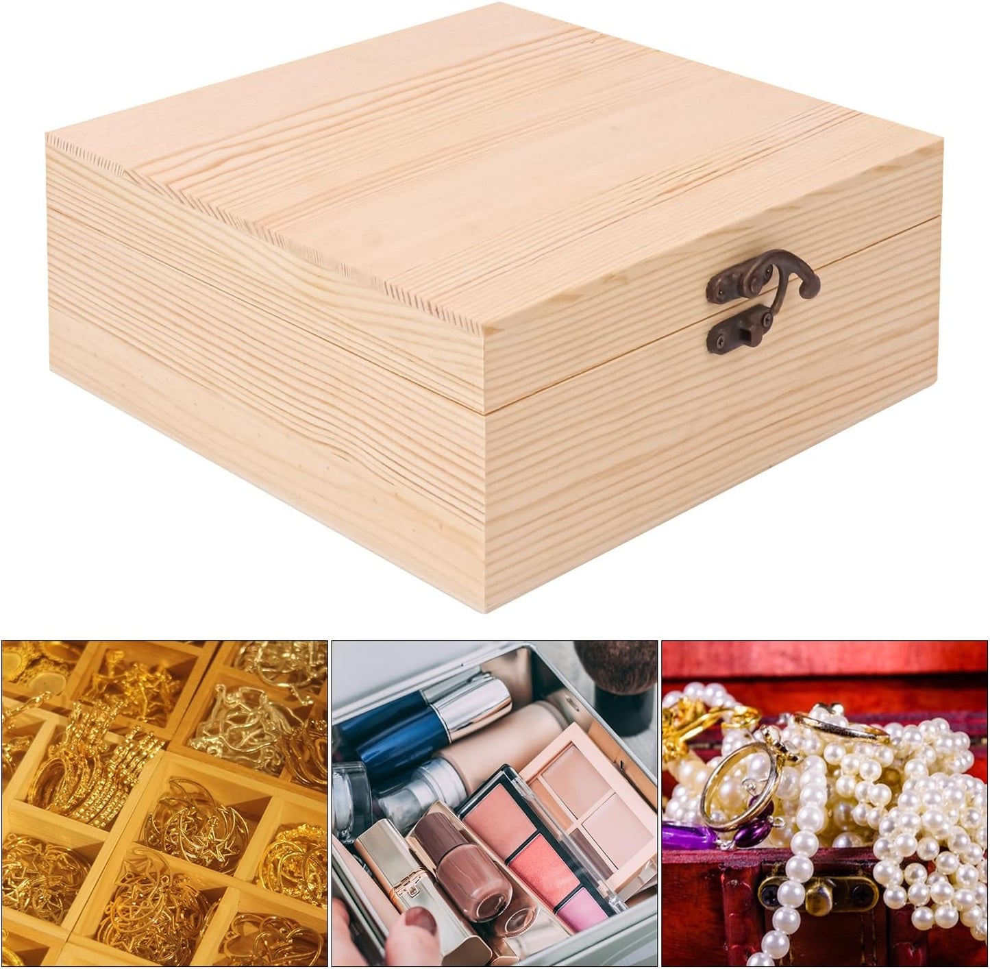 Wooden box made of pinewood – with hinged lid & closure