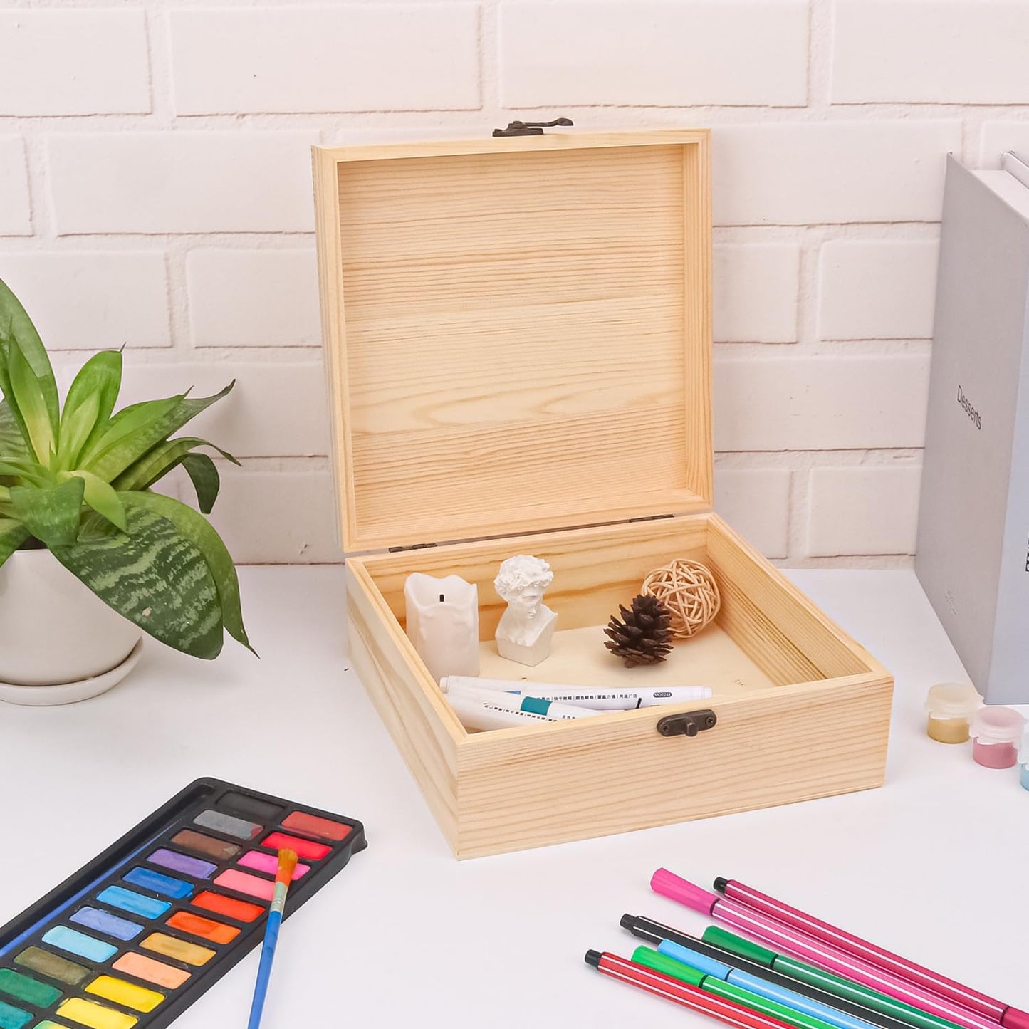 Wooden box made of pinewood – with hinged lid & closure