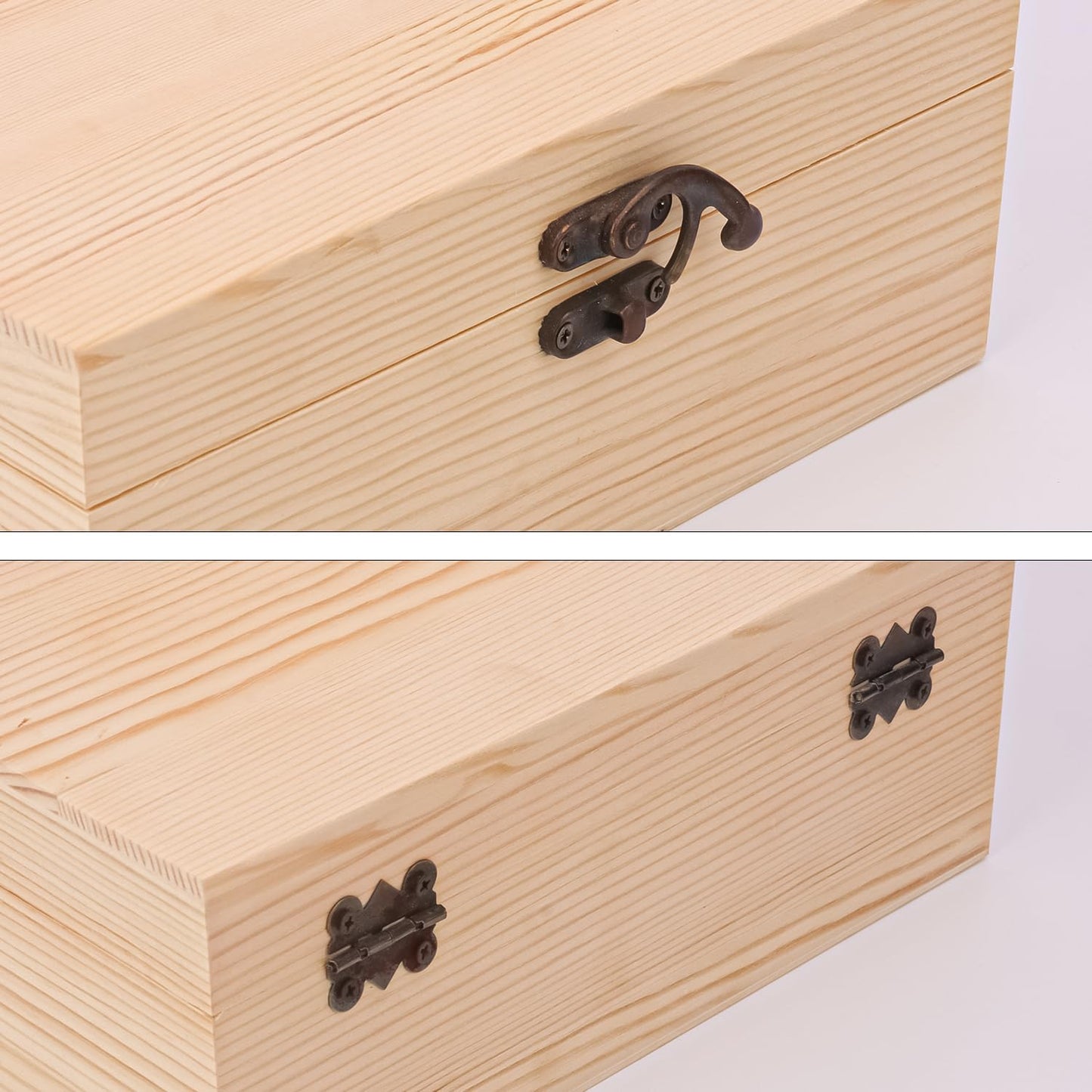 Wooden box made of pinewood – with hinged lid & closure