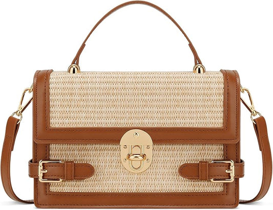 Beach-Ready Straw Crossbody Bag with Twist-Lock