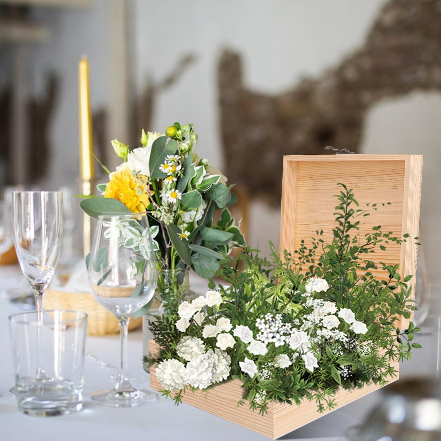 Wooden box made of pinewood – with hinged lid & closure
