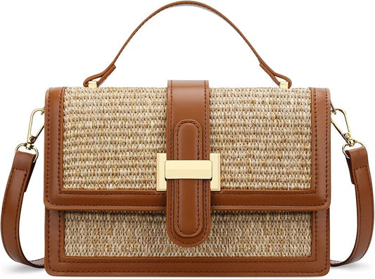 Straw Textured Crossbody Bag with Top Handle & Adjustable Strap