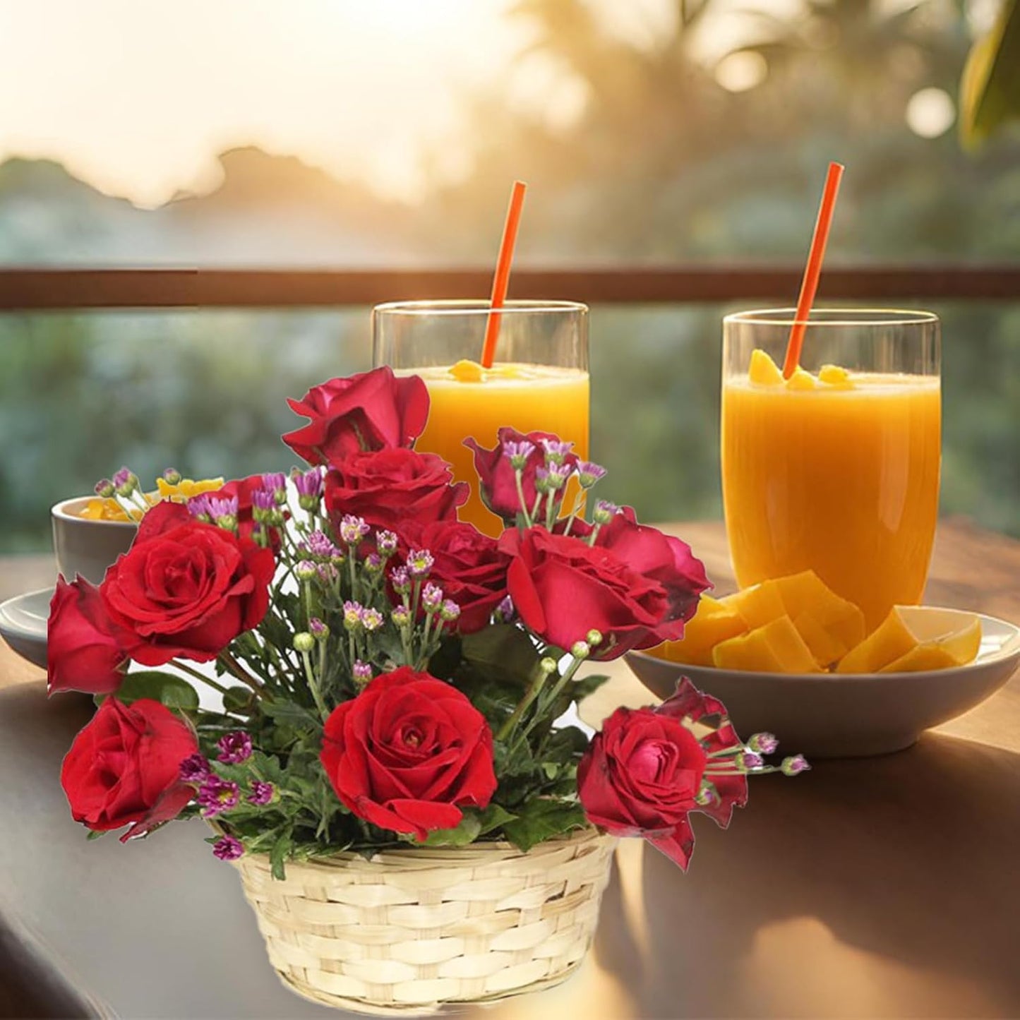 Pack of 12 bamboo baskets – round fruit and bread baskets