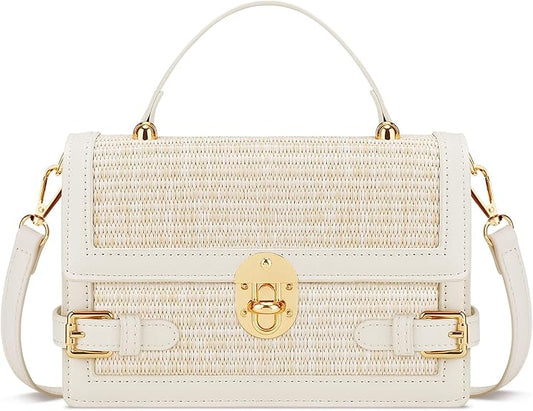 Beach-Ready Straw Crossbody Bag with Twist-Lock