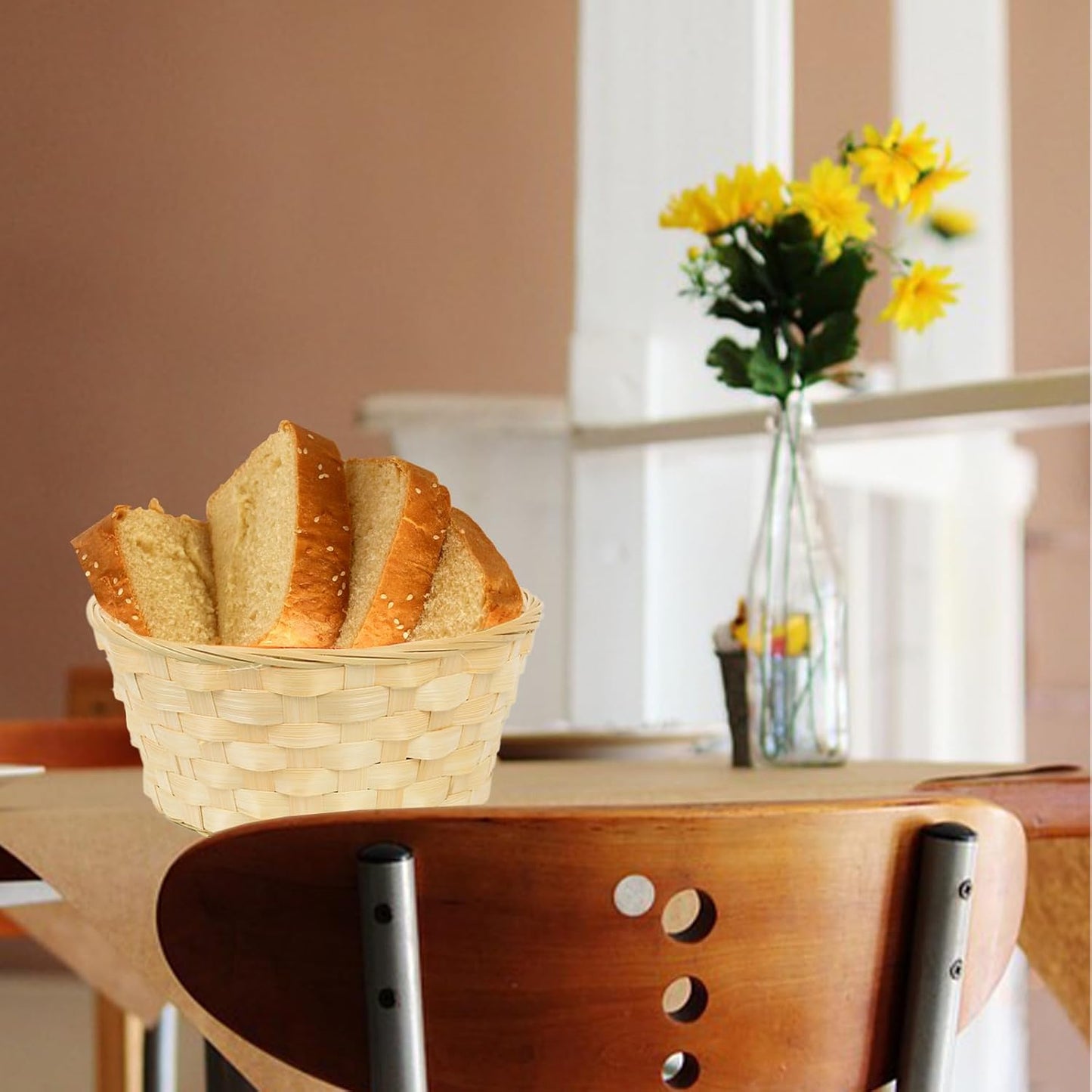 Pack of 12 bamboo baskets – round fruit and bread baskets