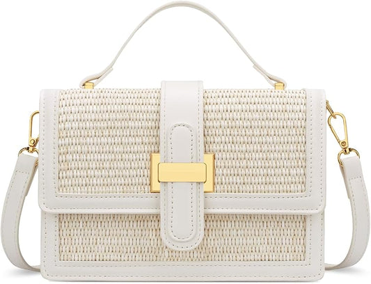 Straw Textured Crossbody Bag with Top Handle & Adjustable Strap