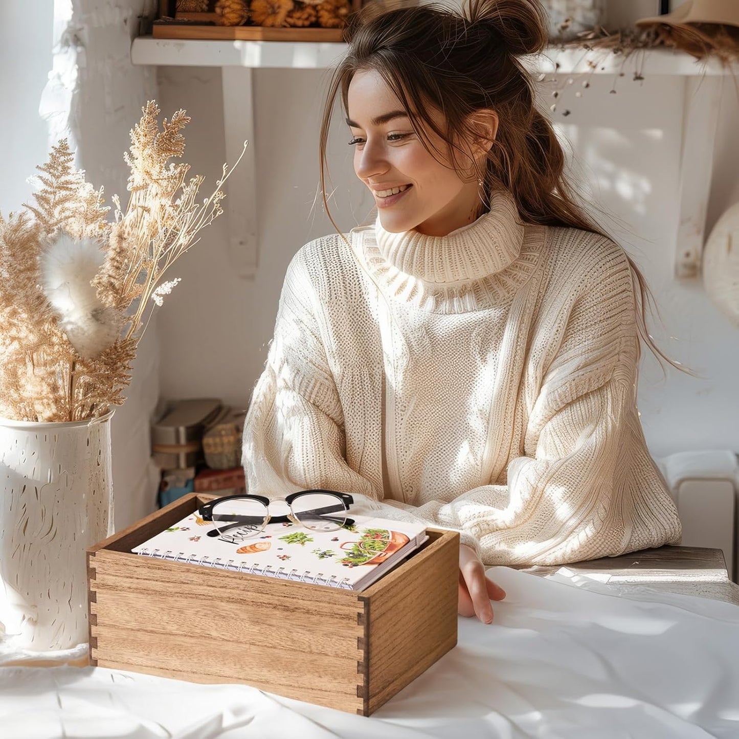 Wooden storage box with lid – natural decorative box