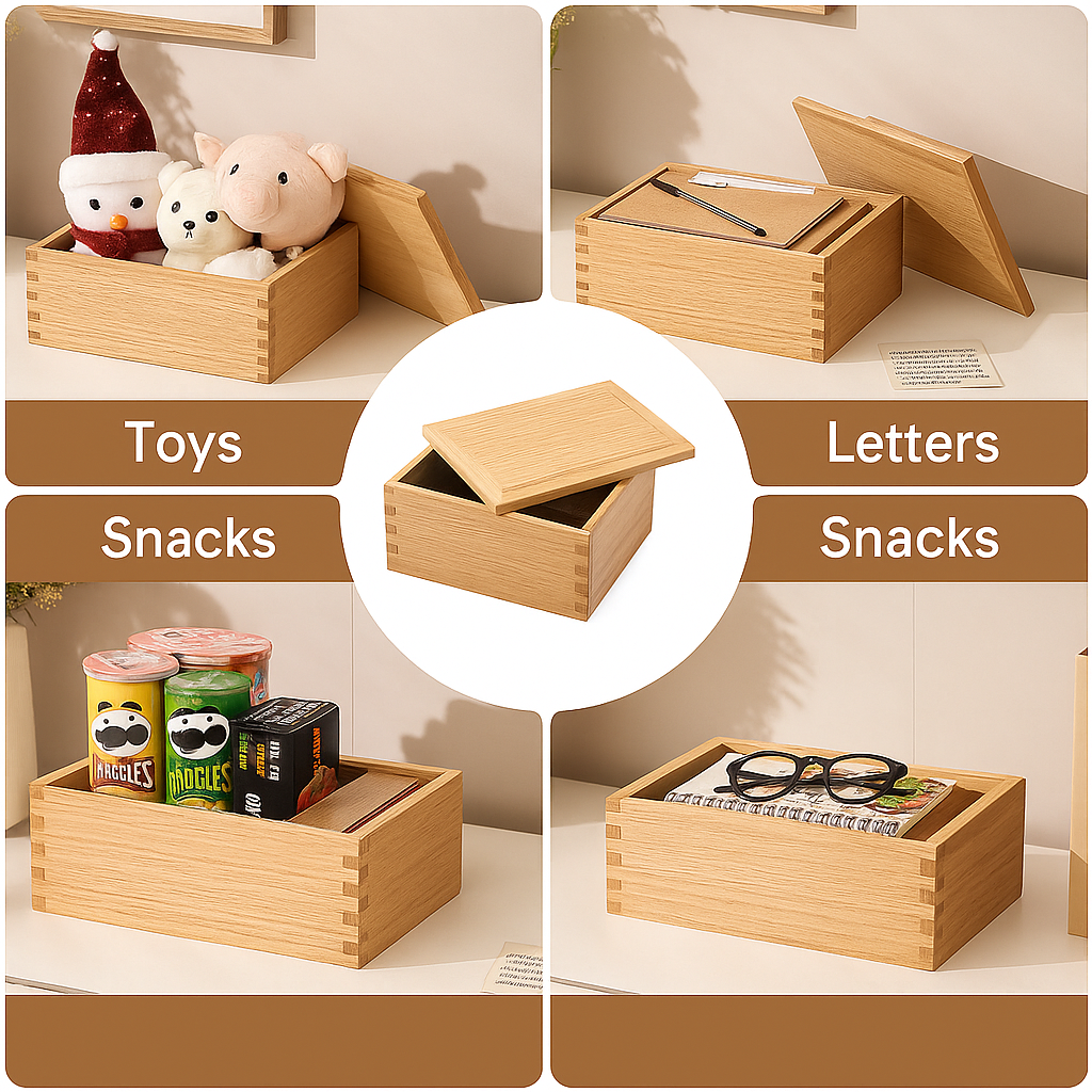 Wooden storage box with lid – natural decorative box