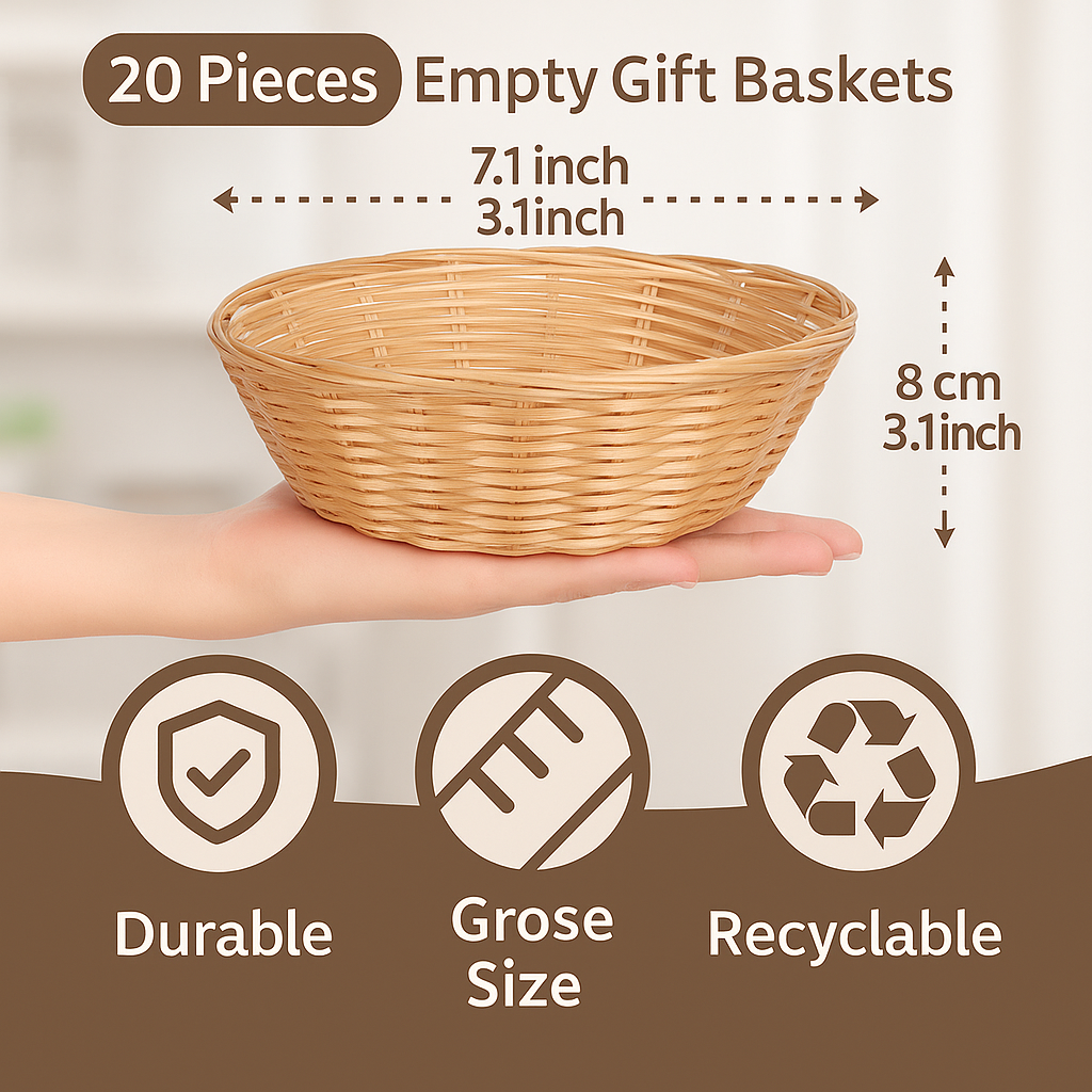 Pack of 20 round plastic baskets – woven bread and fruit bowls