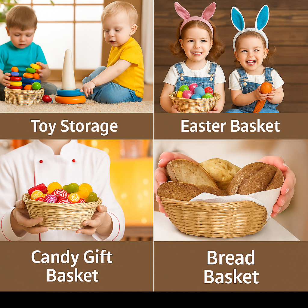 Pack of 20 round plastic baskets – woven bread and fruit bowls