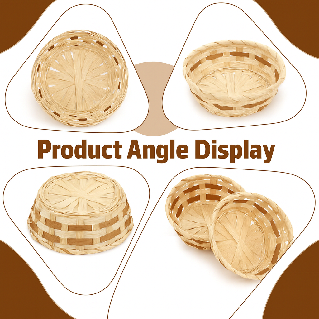 Pack of 12 Bamboo Baskets – Round Bread Baskets & Fruit Bowls