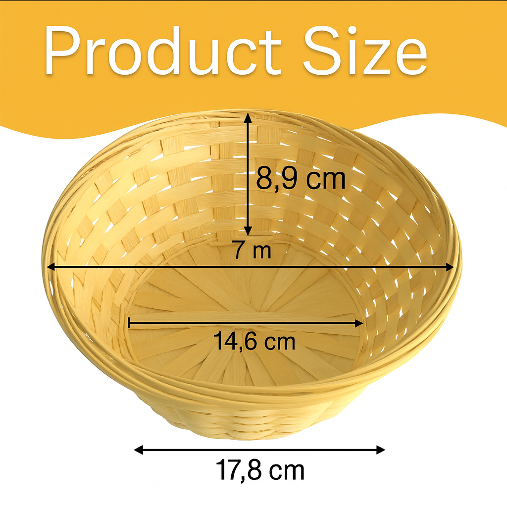 Pack of 12 bamboo baskets – round fruit and bread baskets