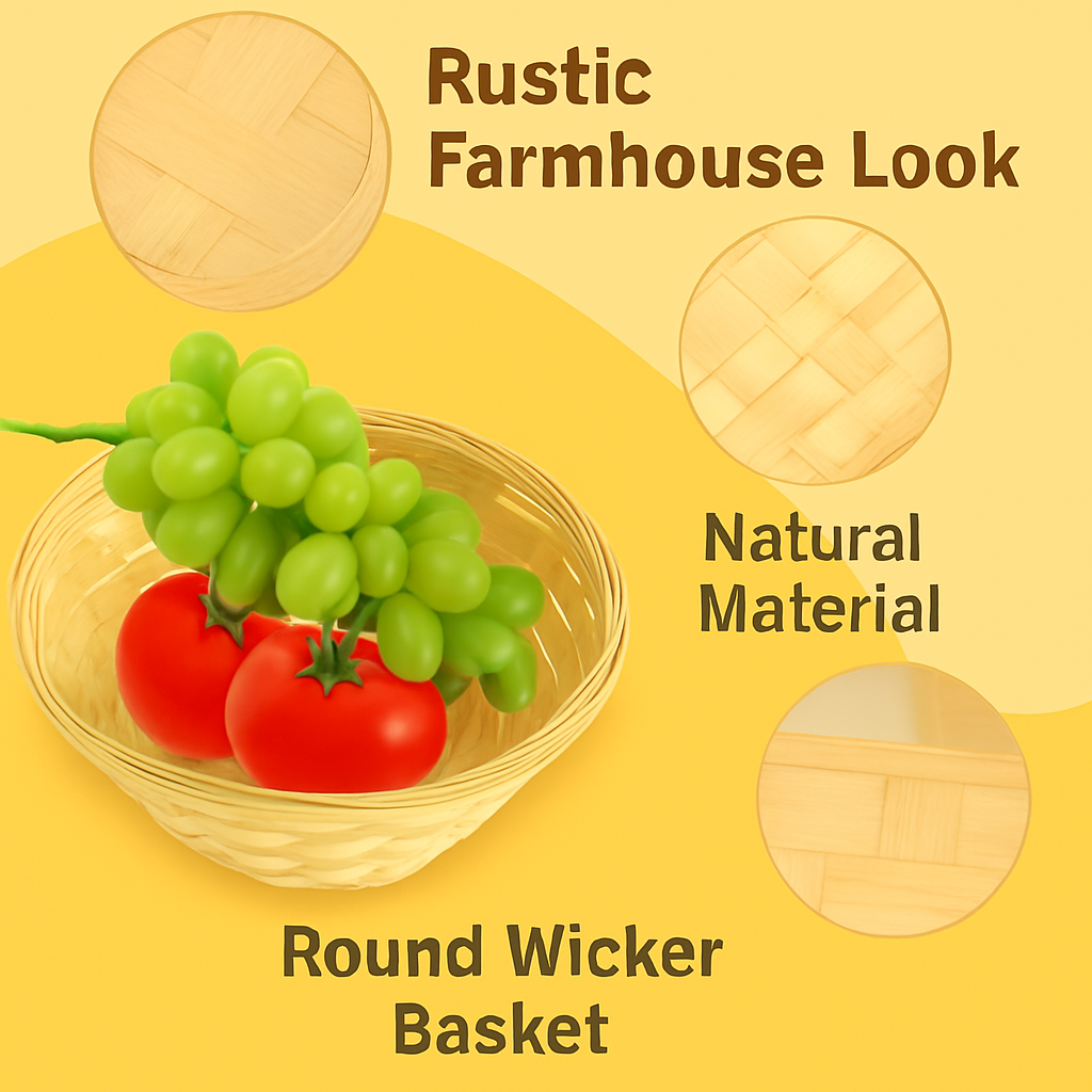 Pack of 12 bamboo baskets – round fruit and bread baskets