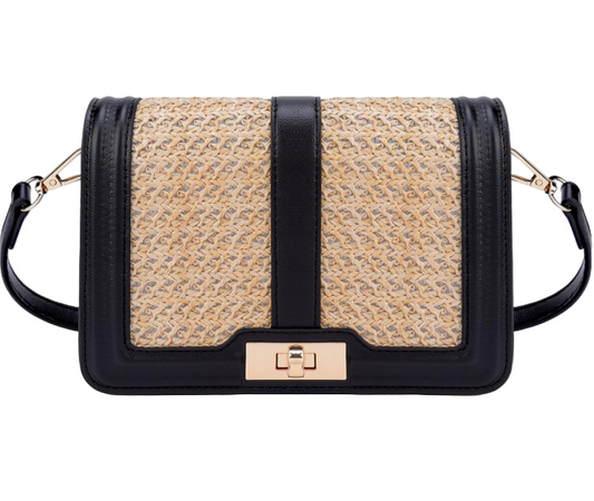 Straw Crossbody with Leather Stitch Detailing & Convertible Strap