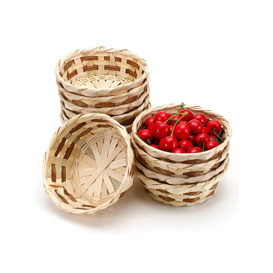 Pack of 12 Bamboo Baskets – Round Bread Baskets & Fruit Bowls
