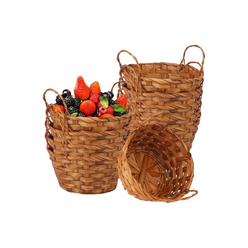 Pack of 10 bamboo baskets – round fruit and bread baskets with handles