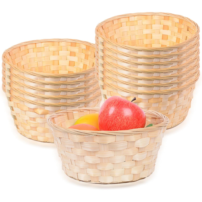 Pack of 12 bamboo baskets – round fruit and bread baskets
