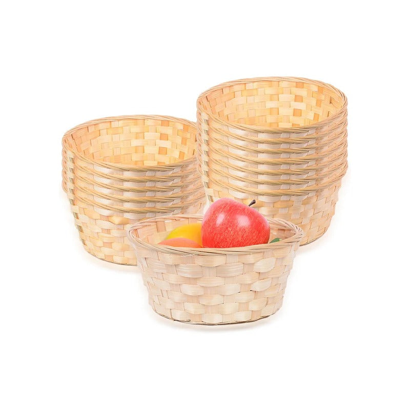 Pack of 12 bamboo baskets – round fruit and bread baskets