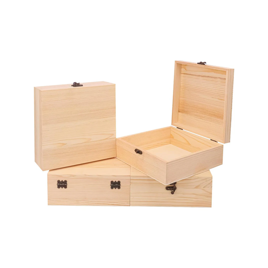Wooden box made of pinewood – with hinged lid & closure