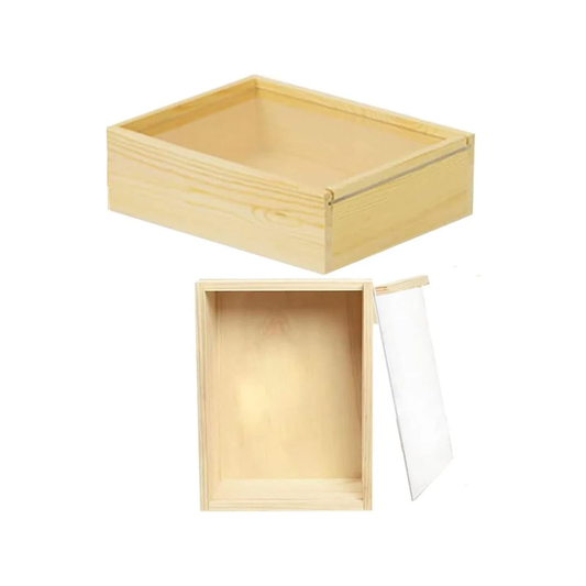 Wooden box with acrylic sliding lid – rectangular natural wood