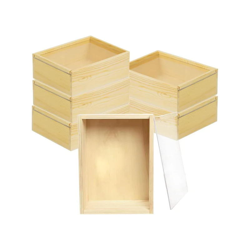 Wooden box with acrylic sliding lid – rectangular natural wood
