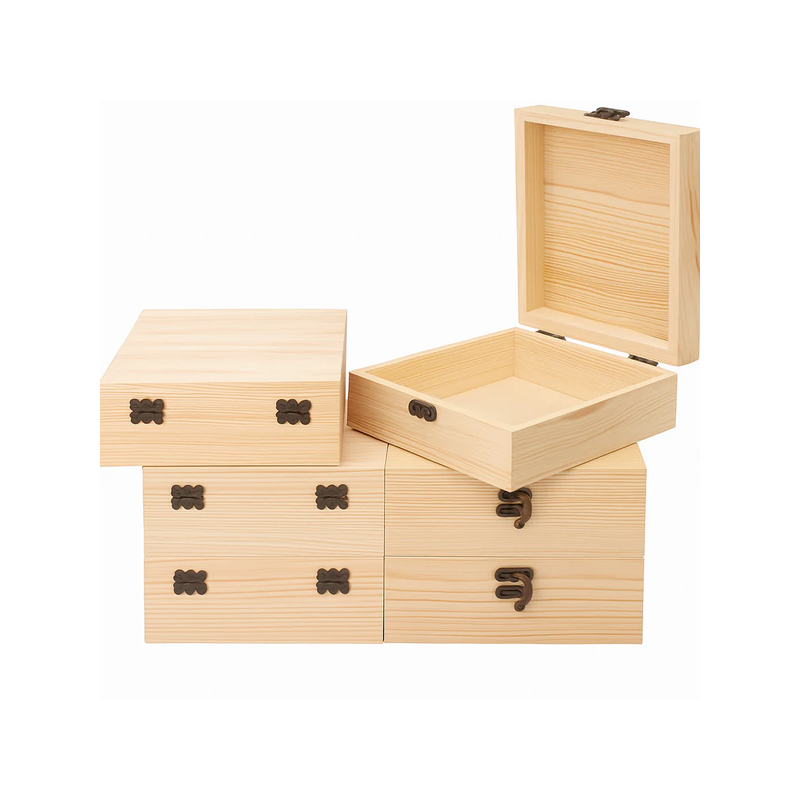 Wooden box made of pinewood – with hinged lid & closure